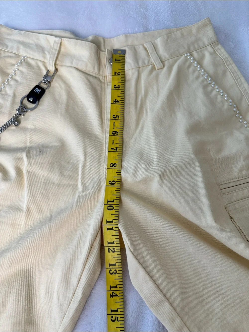 Watson Studios World Work Yellow Cargo Shorts  With Pearls and Dice Chain Size S